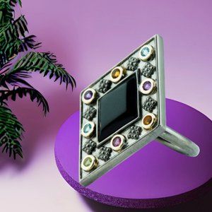 10k And Sterling Silver Multi Gemstone Kite Ring